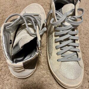 P448 Shoes Women 38 High Top Metallic Beige Gold Side Zip Casual Sneaker